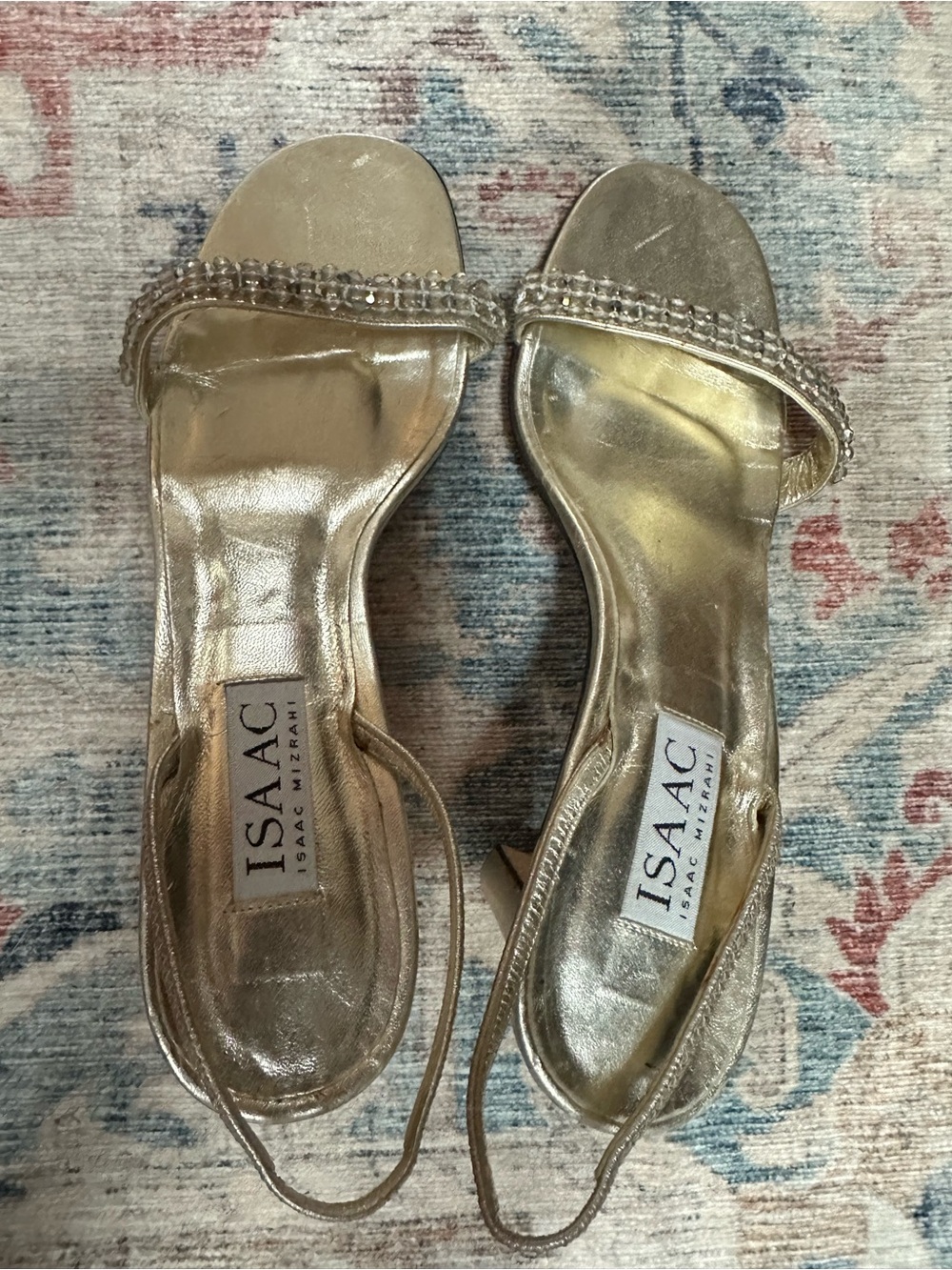 Isaac Mizrahi Metallic Gold Beaded Slingback Sandals